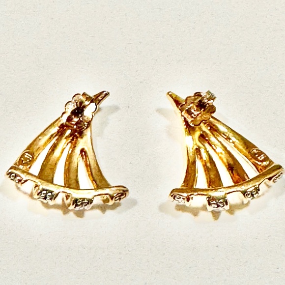 Jewelry, Vintage Kenneth Jay Lane (KJL) Fan-shaped Rhinestone Earrings - Picture 2 of 4